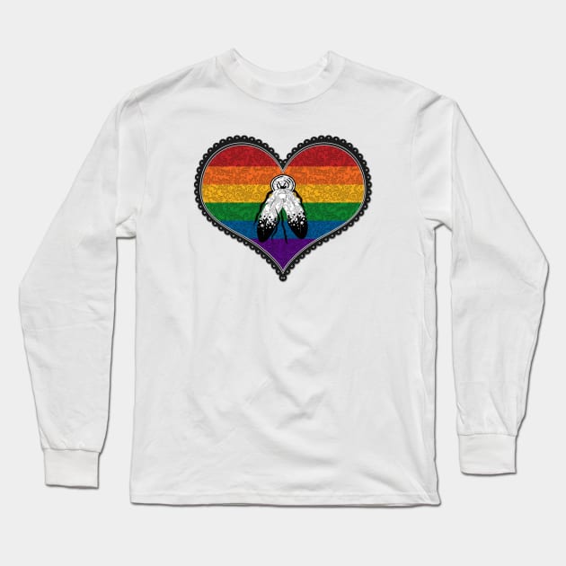 Elegant Two-Spirited Pride Decorative Heart in Pride Flag Colors Long Sleeve T-Shirt by LiveLoudGraphics